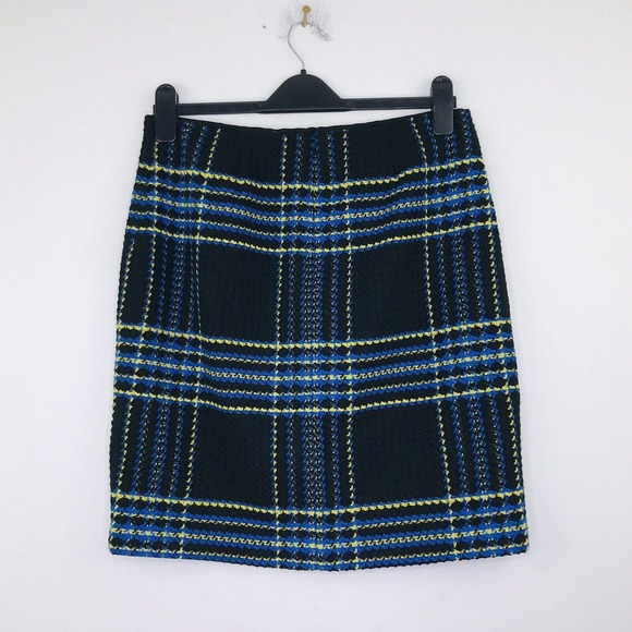 J McLaughlin Women's 6 Skirt Zip Up Back Cotton Blend Stretch Plaid Blue AK19 - Picture 5 of 5